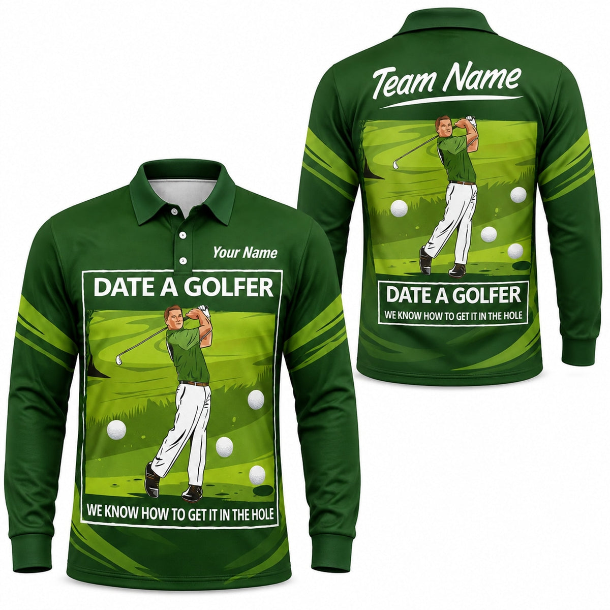 Date A Golfer Typography Personalized Golf Polo Shirt Long Sleeve Polo