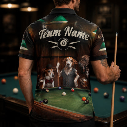 Dog Billiards Bar Scene Graphic Personalized Billiard Polo Shirt Back View