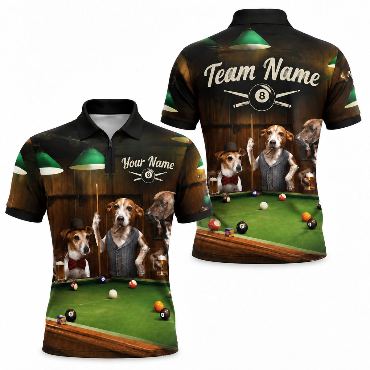 Dog Billiards Bar Scene Graphic Personalized Billiard Polo Shirt Jersey Zip 1 4 Collar