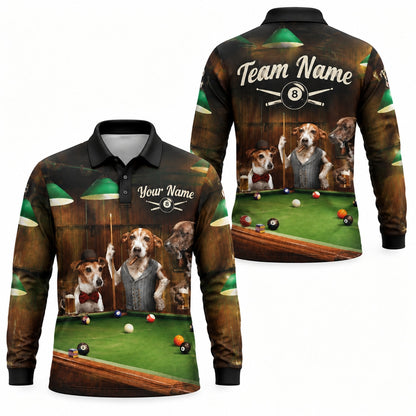 Dog Billiards Bar Scene Graphic Personalized Billiard Polo Shirt Long Sleeve Polo