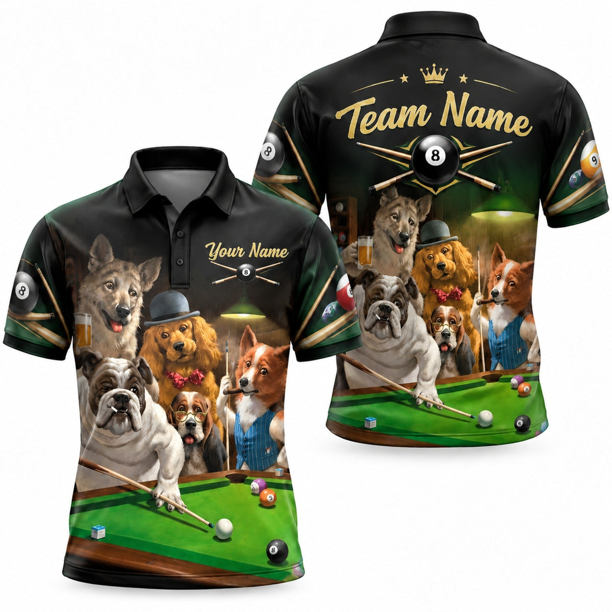 Dog Billiards Team Graphic Personalized Billiard Polo Shirt Back View