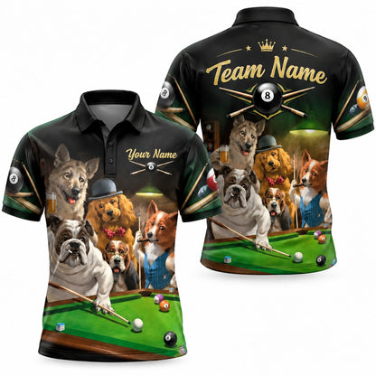Dog Billiards Team Graphic Personalized Billiard Polo Shirt Back View