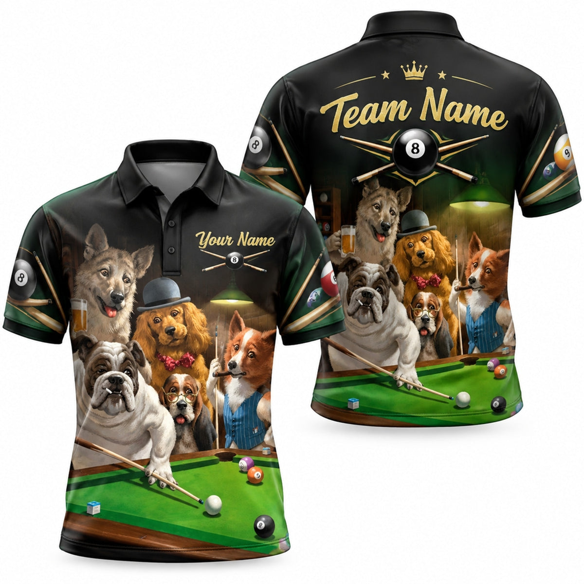 Dog Billiards Team Graphic Personalized Billiard Polo Shirt