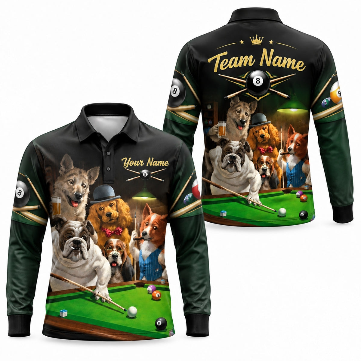 Dog Billiards Team Graphic Personalized Billiard Polo Shirt Long Sleeve Polo