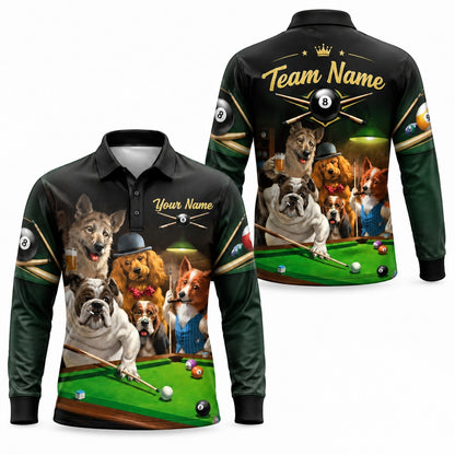 Dog Billiards Team Graphic Personalized Billiard Polo Shirt Long Sleeve Polo