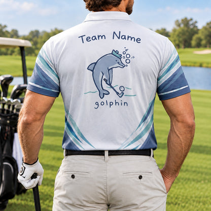 Dolphin Golfer Graphic Personalized Golf Polo Shirt Back View