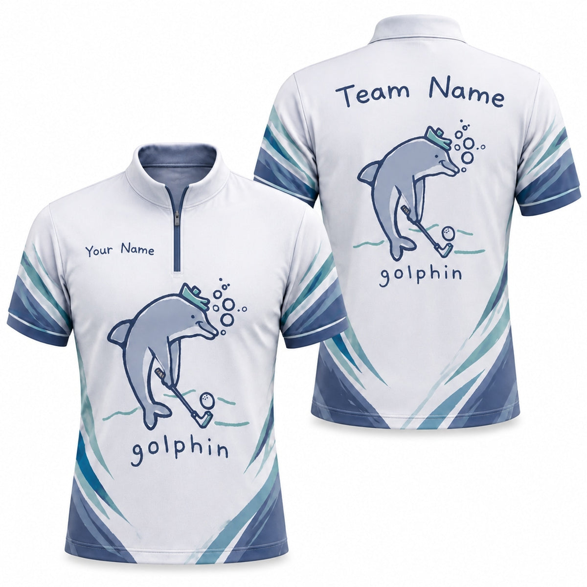 Dolphin Golfer Graphic Personalized Golf Polo Shirt Jersey Zip 1 4 Collar