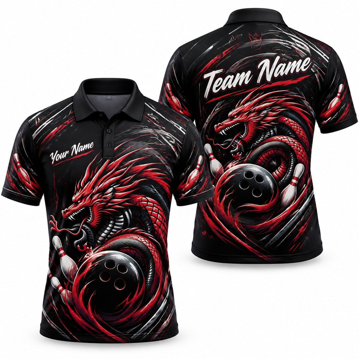 Dragon Bowling Ball Strike Sport Personalized Bowling Polo Shirt