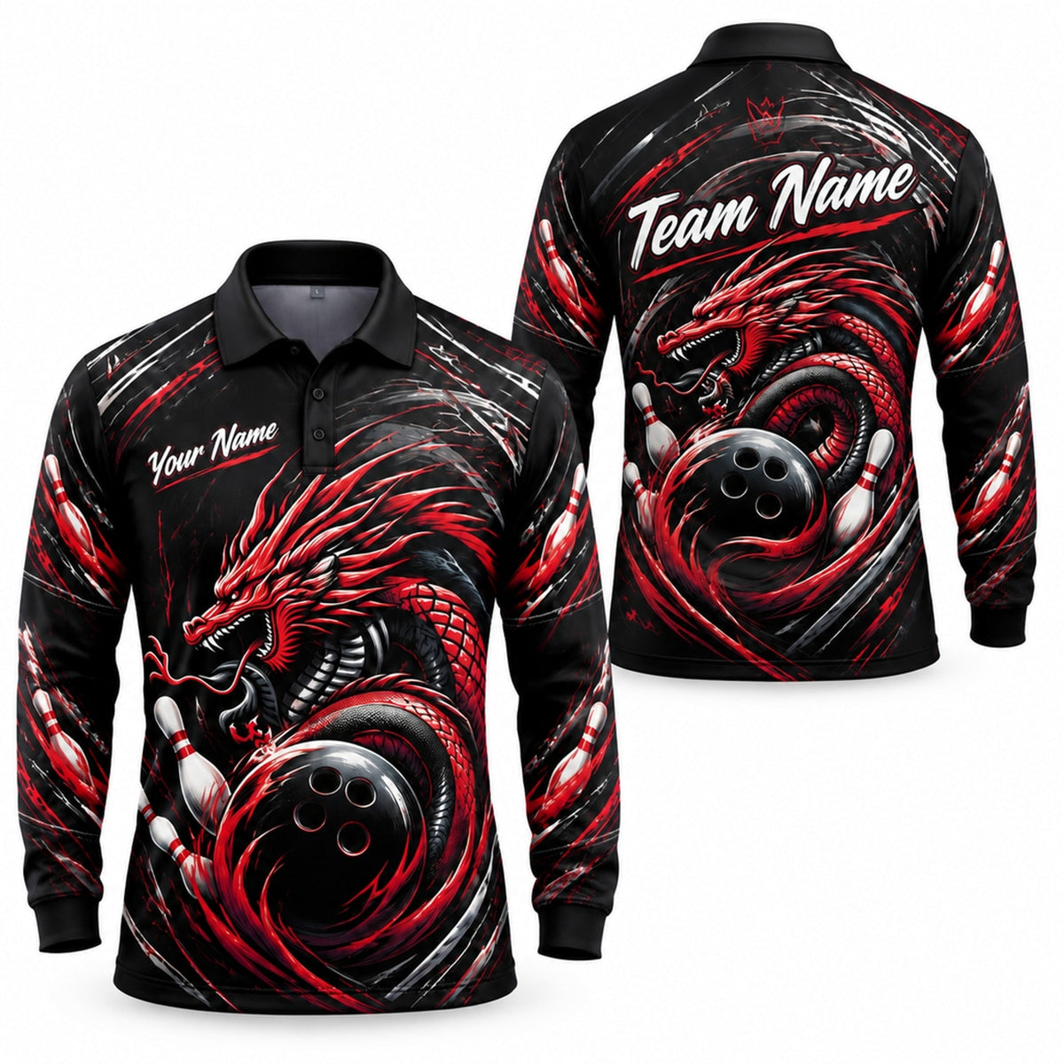 Dragon Bowling Ball Strike Sport Personalized Bowling Polo Shirt Long Sleeve Polo