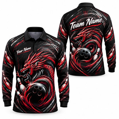 Dragon Bowling Ball Strike Sport Personalized Bowling Polo Shirt Long Sleeve Polo