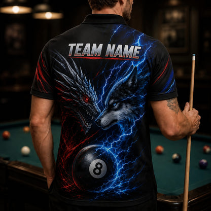 Dragon Wolf 8 Ball Sport Personalized Billiard Polo Shirt Back View