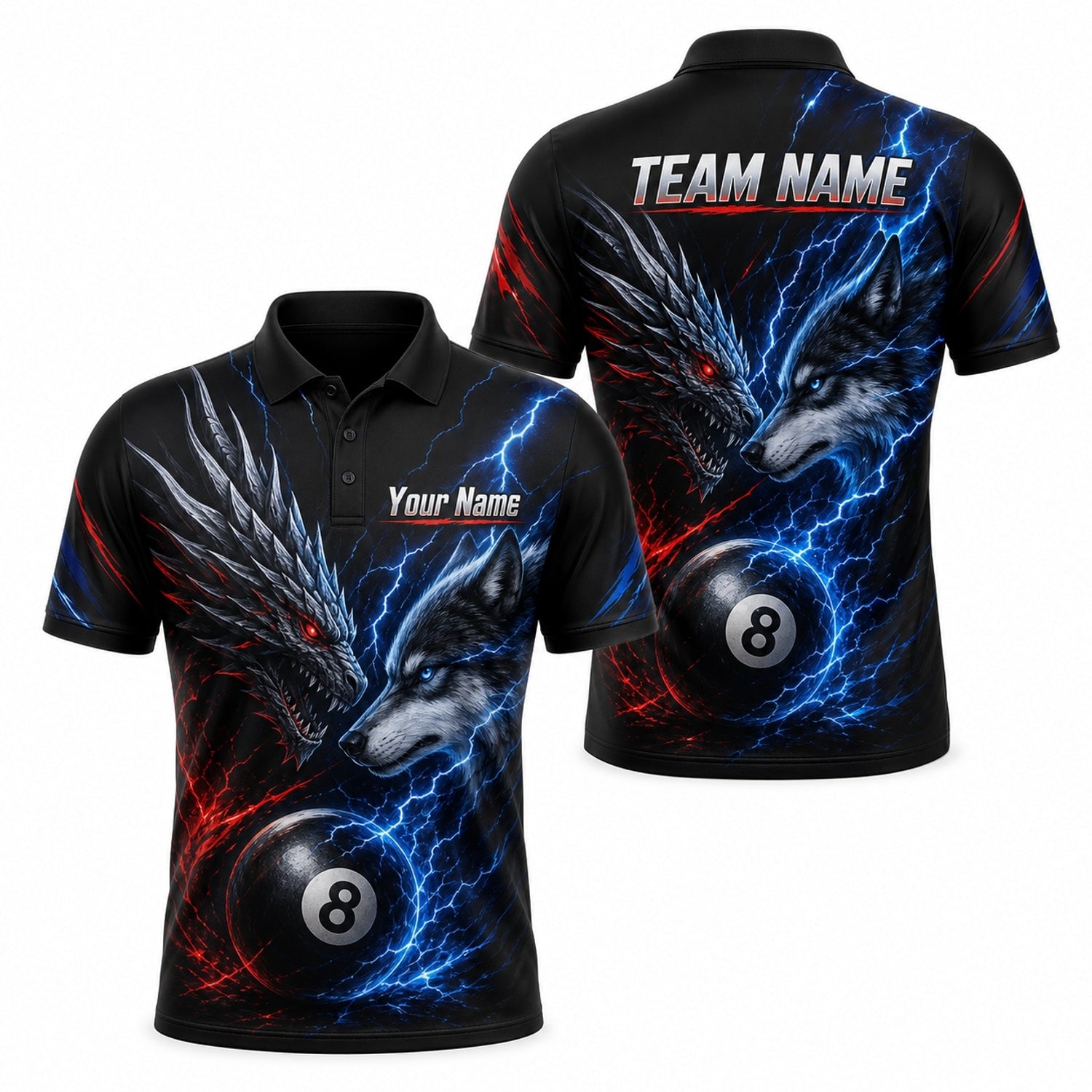 Dragon Wolf 8 Ball Sport Personalized Billiard Polo Shirt