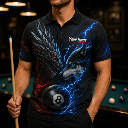 Dragon Wolf 8 Ball Sport Personalized Billiard Polo Shirt Front View