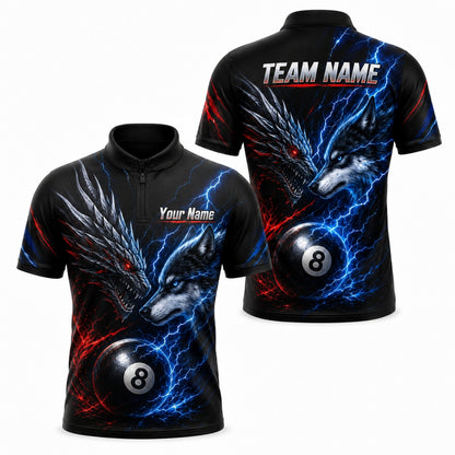 Dragon Wolf 8 Ball Sport Personalized Billiard Polo Shirt Jersey Zip 1 4 Collar