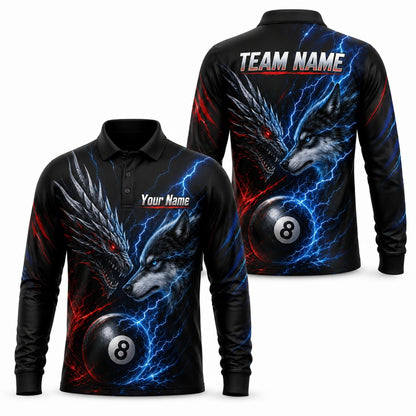 Dragon Wolf 8 Ball Sport Personalized Billiard Polo Shirt Long Sleeve Polo