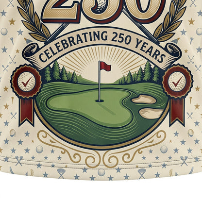 Detailed closeup of the majestic eagle emblem and 250-year anniversary embroidery