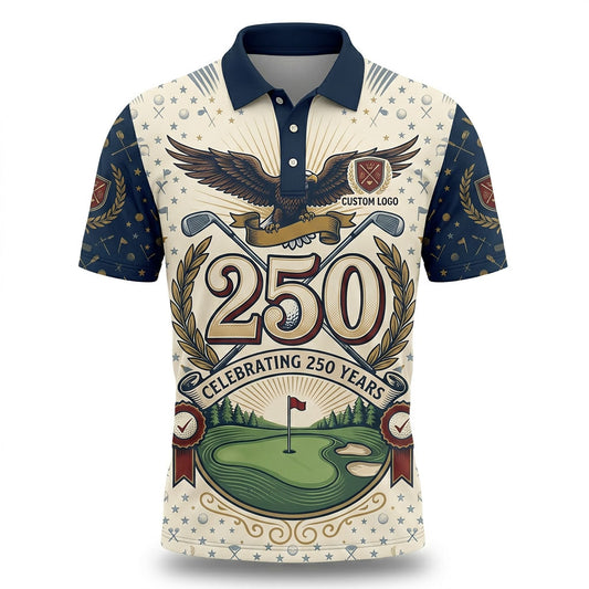 Elegant flatlay of the Majestic Eagle 250th anniversary performance polo