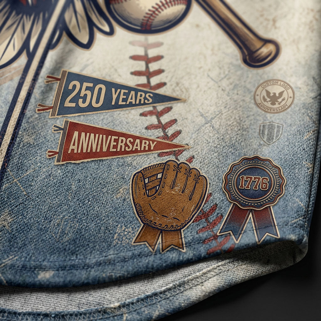 Detailed closeup of the majestic eagle and American flag graphic on the jersey