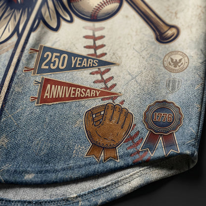 Detailed closeup of the majestic eagle and American flag graphic on the jersey