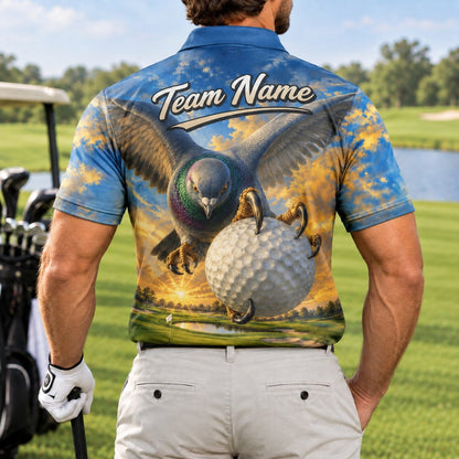 Eagle Grabbing Golf Ball Graphic Personalized Golf Polo Shirt Back View