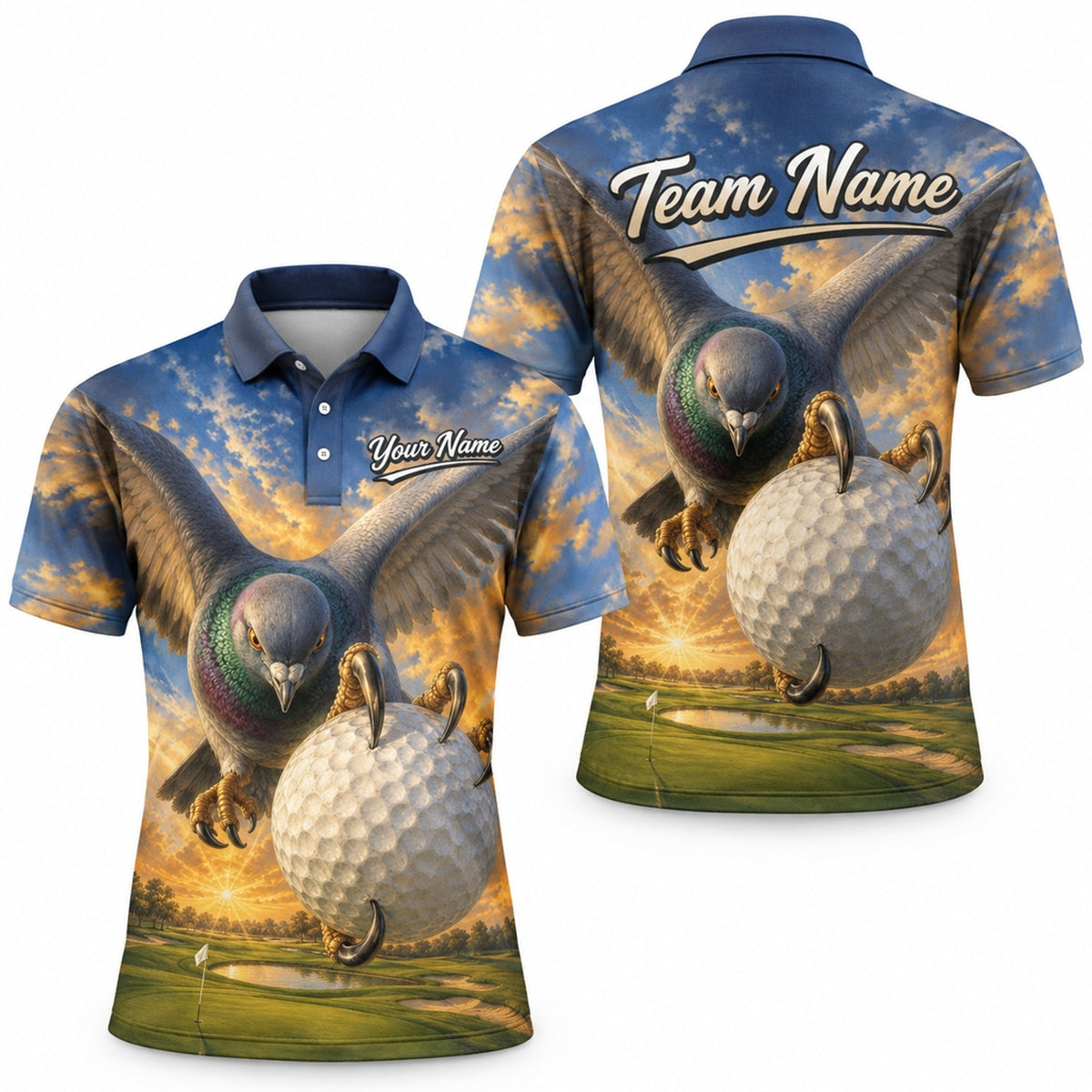 Eagle Grabbing Golf Ball Graphic Personalized Golf Polo Shirt