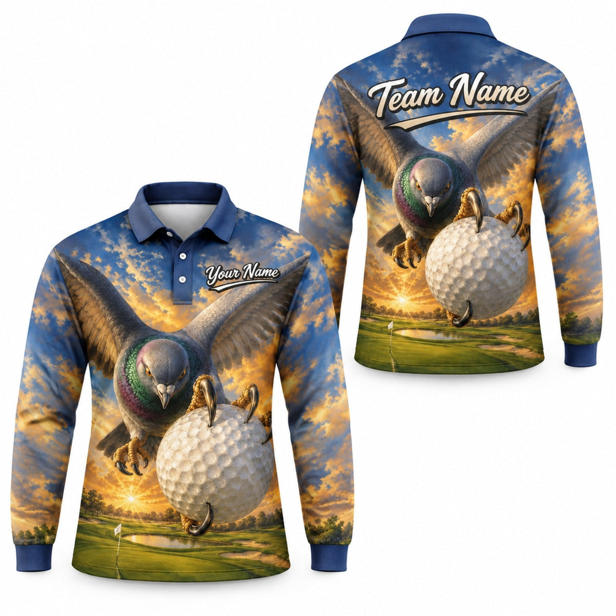 Eagle Grabbing Golf Ball Graphic Personalized Golf Polo Shirt Long Sleeve Polo