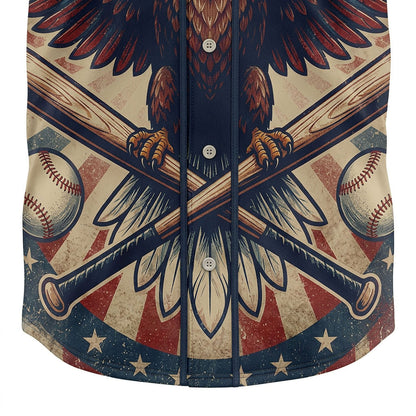 Close-Up Detail Of High-Definition Sublimation Print Showing An American Eagle And Crossed Bats Graphic