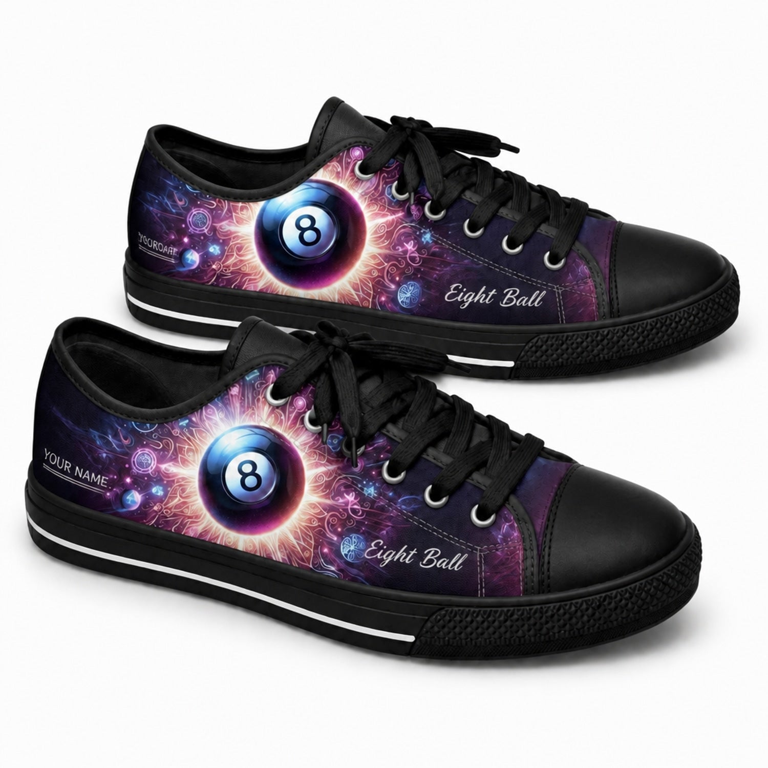 Eight Ball Artwork Graphic Custom Low Top Shoes Black Shoes