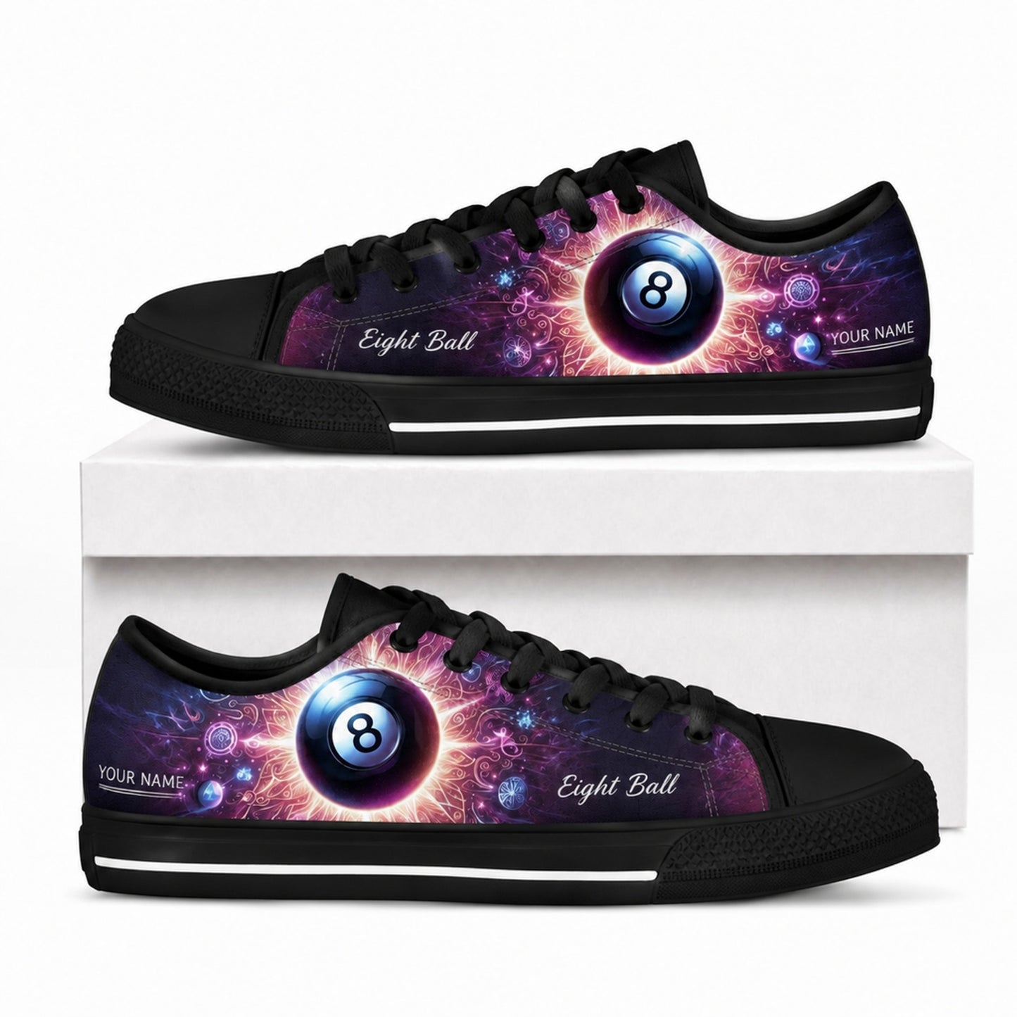 Eight Ball Artwork Graphic Custom Low Top Shoes Box Black