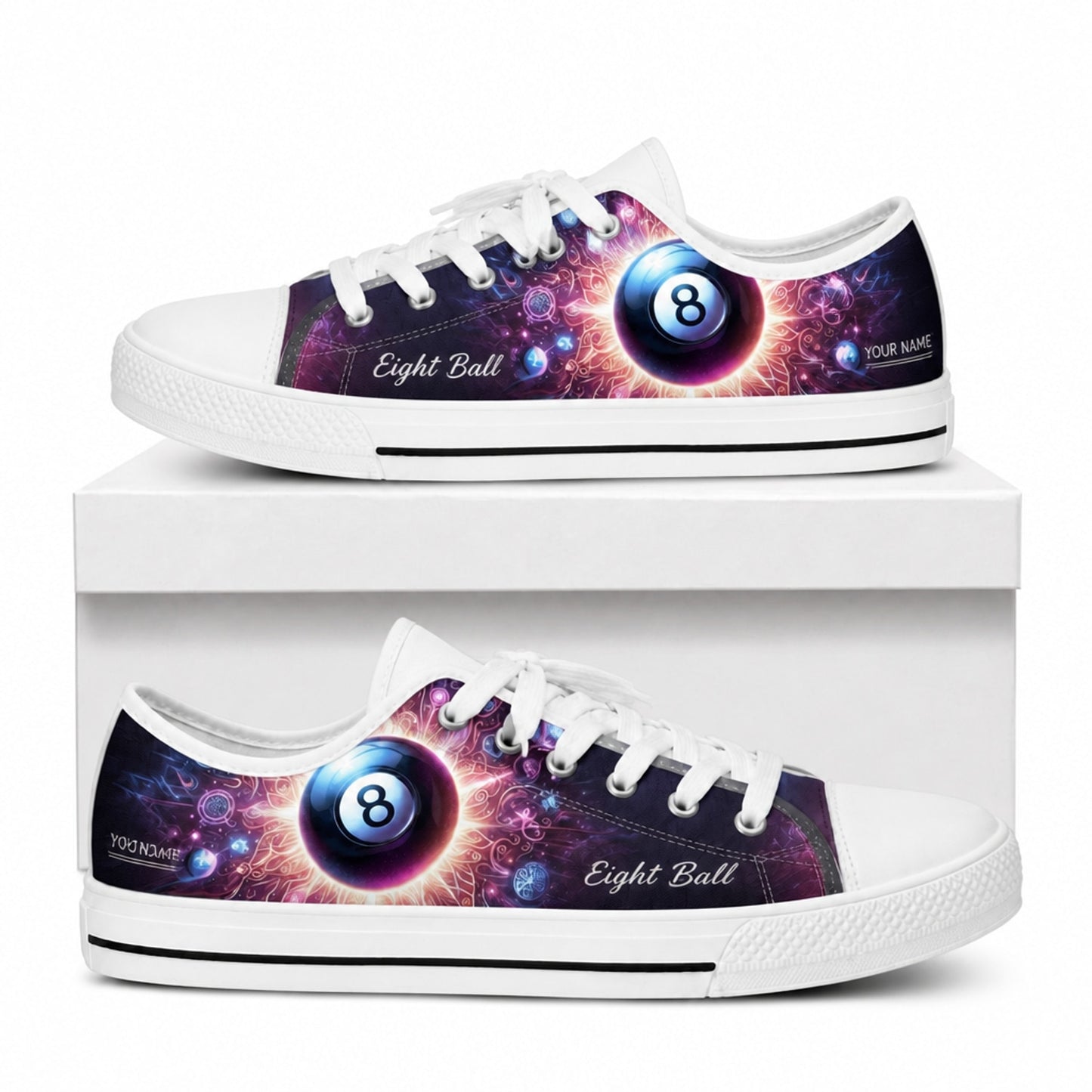 Eight Ball Artwork Graphic Custom Low Top Shoes Box White