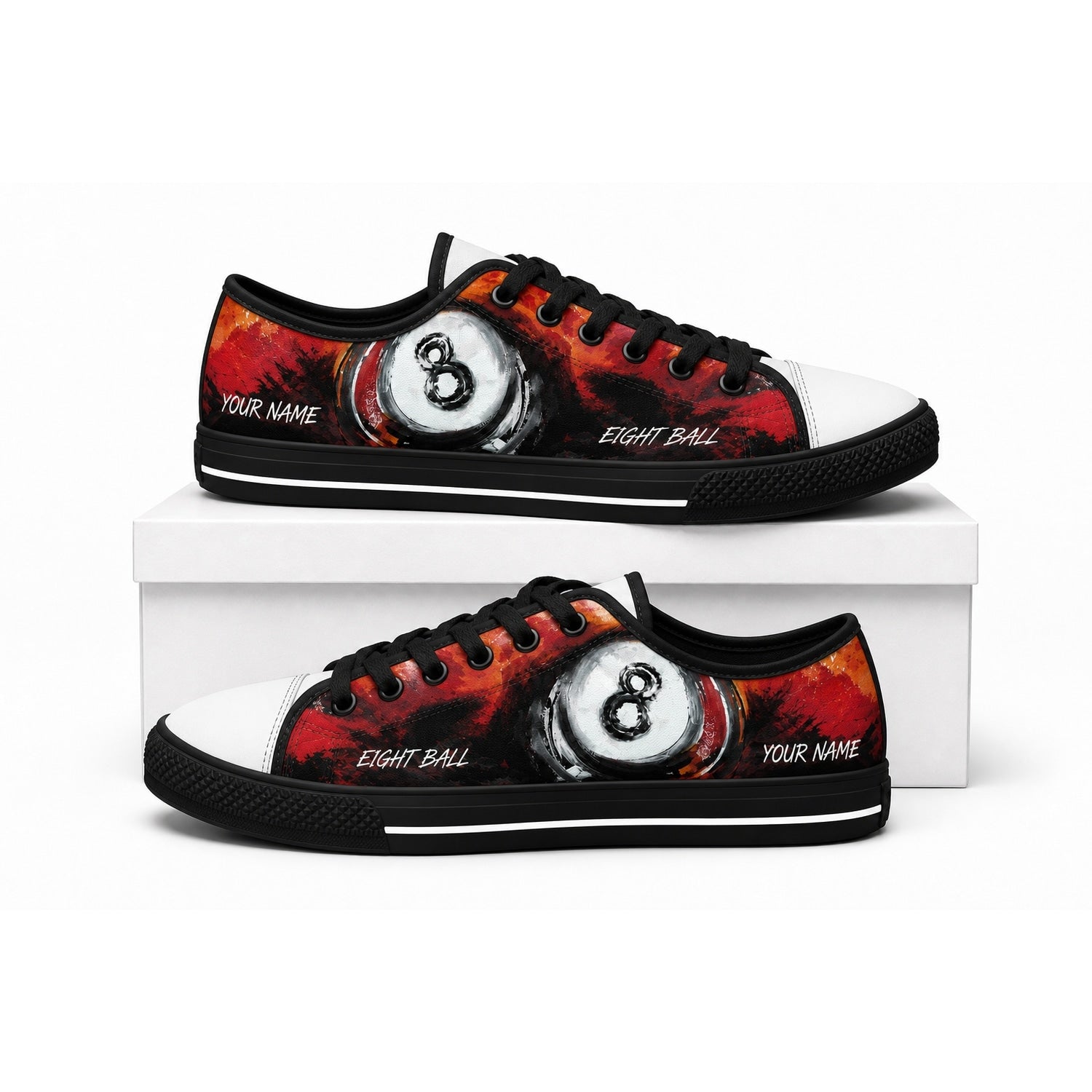 Eight Ball Artwork Graphic Personalized Low Top Shoes Box Black