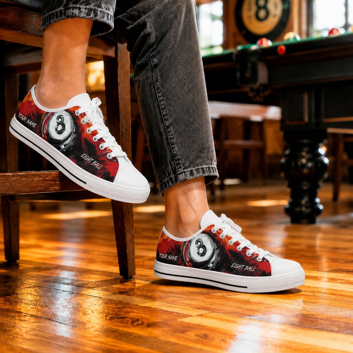 Eight Ball Artwork Graphic Personalized Low Top Shoes Life Style