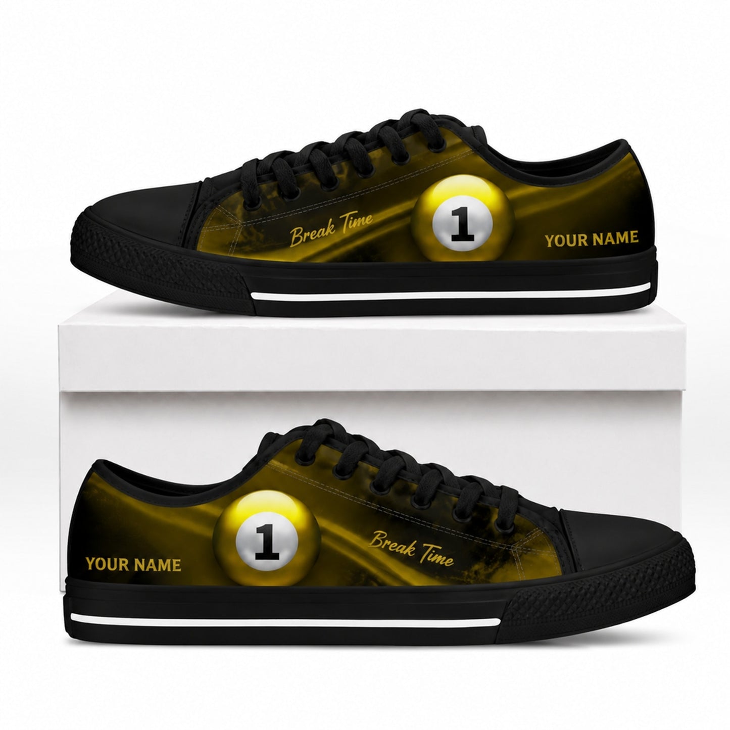 Eight Ball Billiard Design Custom Low Top Shoes Box Black