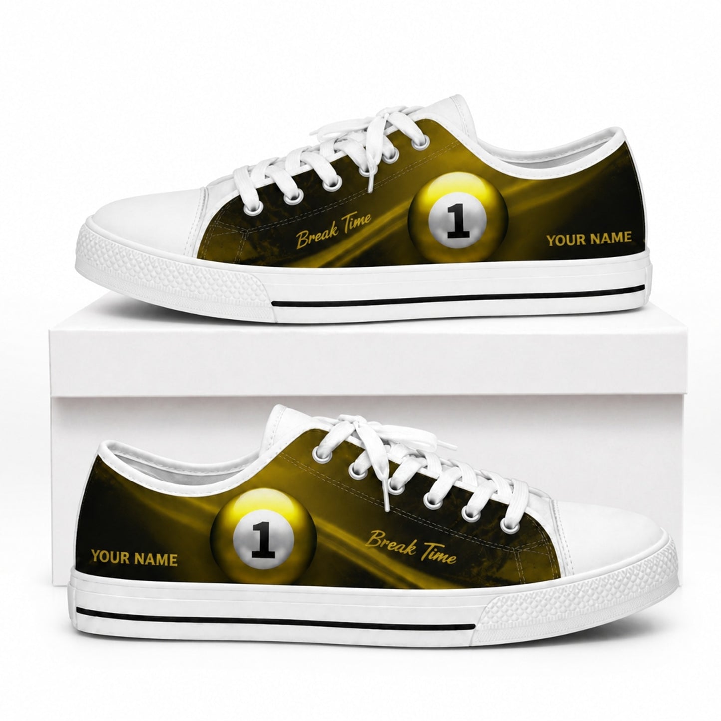 Eight Ball Billiard Design Custom Low Top Shoes Box White