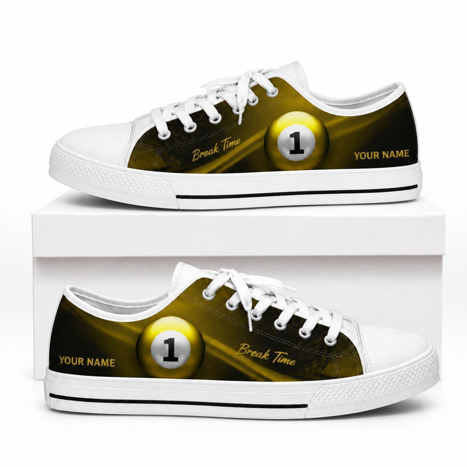 Eight Ball Billiard Design Custom Low Top Shoes Box White