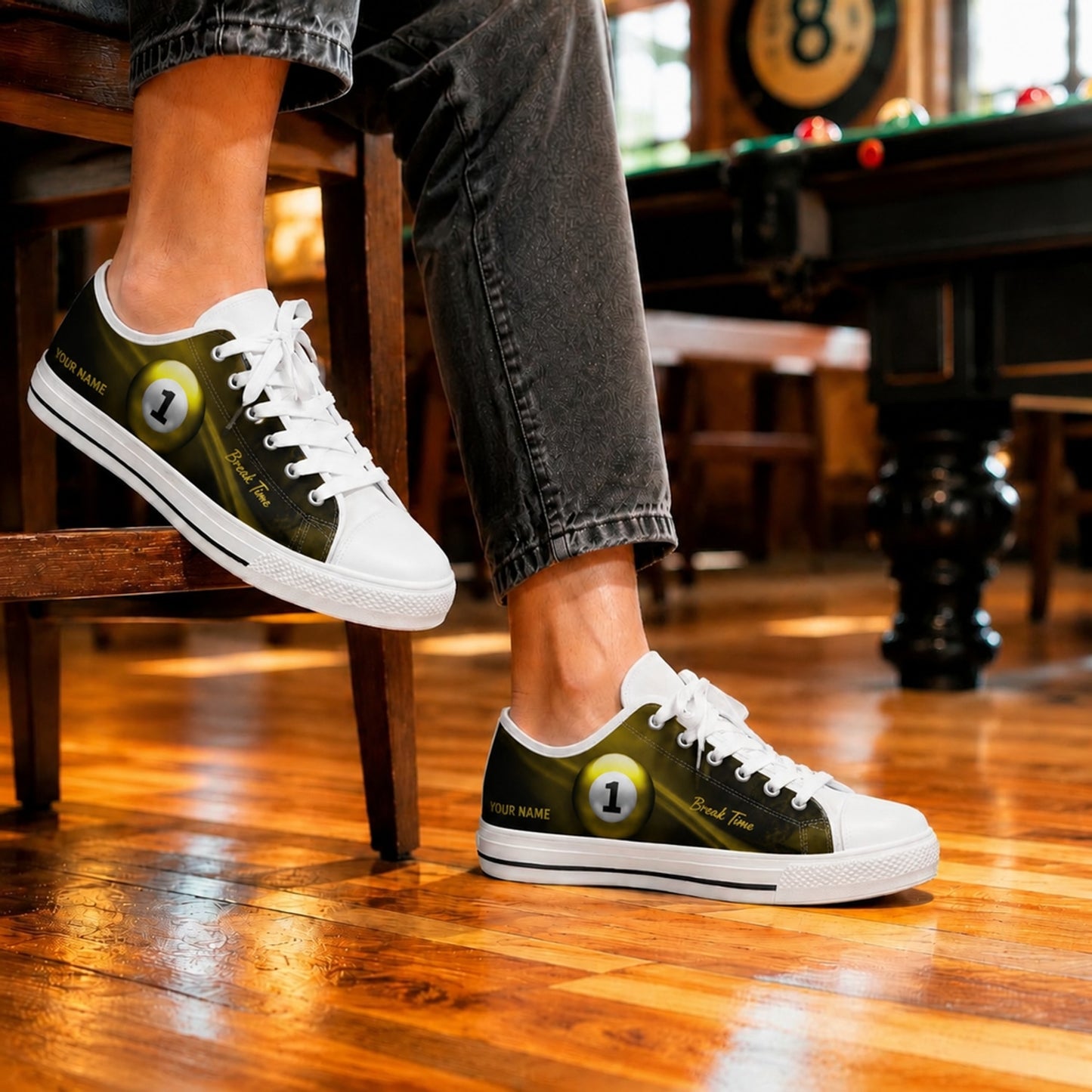Eight Ball Billiard Design Custom Low Top Shoes Life Style