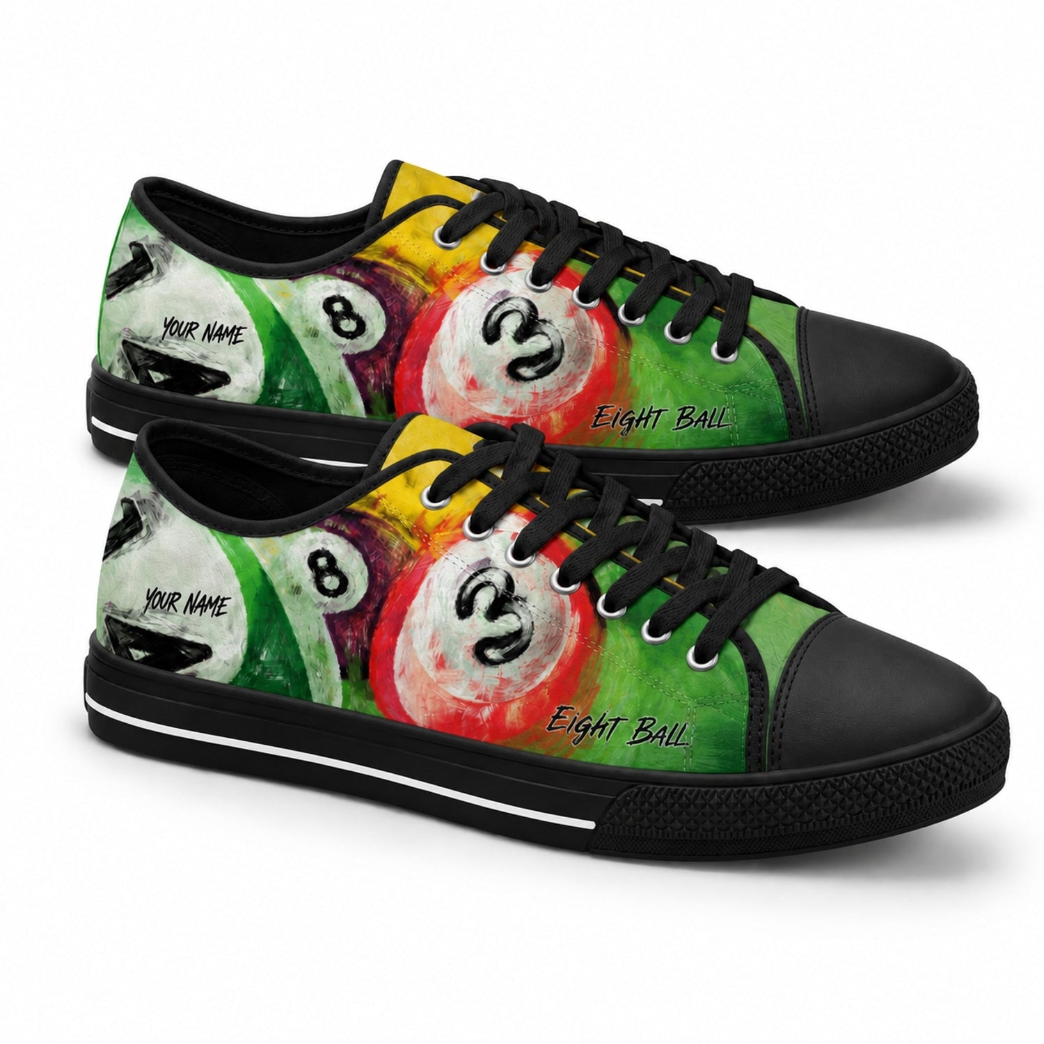 Eight Ball Billiards Artwork Graphic Custom Low Top Shoes Black Shoes