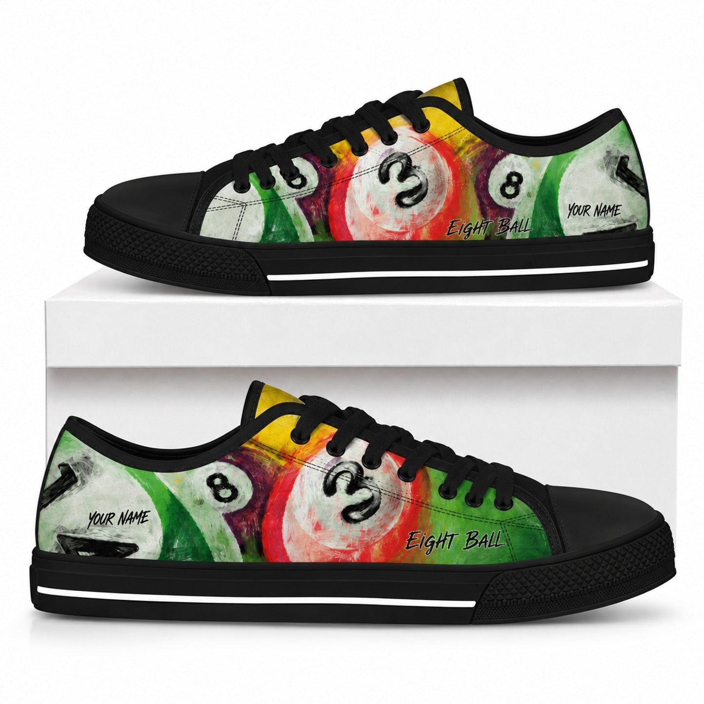 Eight Ball Billiards Artwork Graphic Custom Low Top Shoes Box Black
