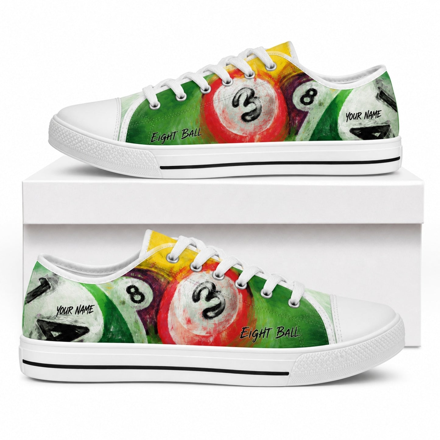 Eight Ball Billiards Artwork Graphic Custom Low Top Shoes Box White