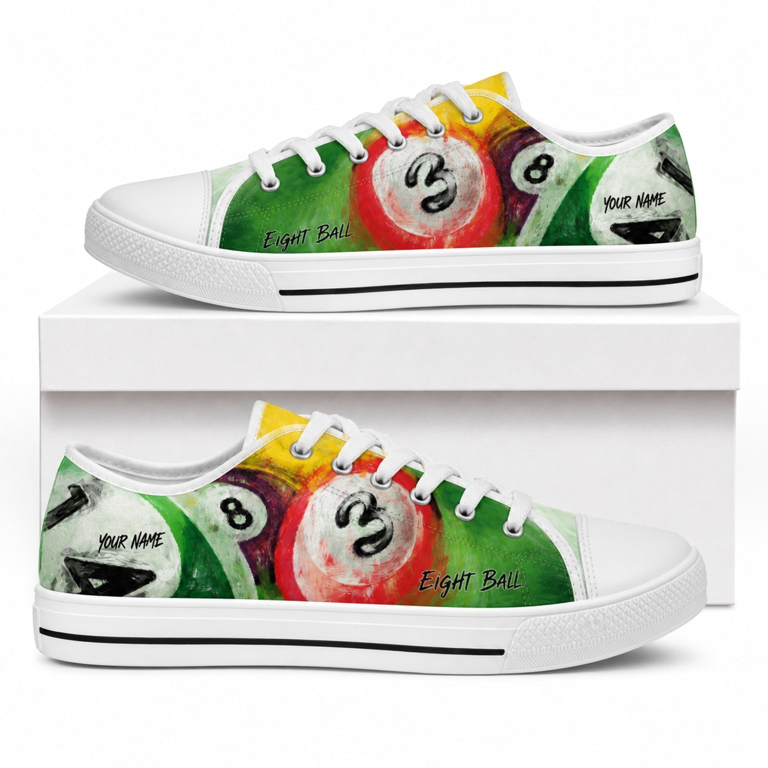 Eight Ball Billiards Artwork Graphic Custom Low Top Shoes Box White
