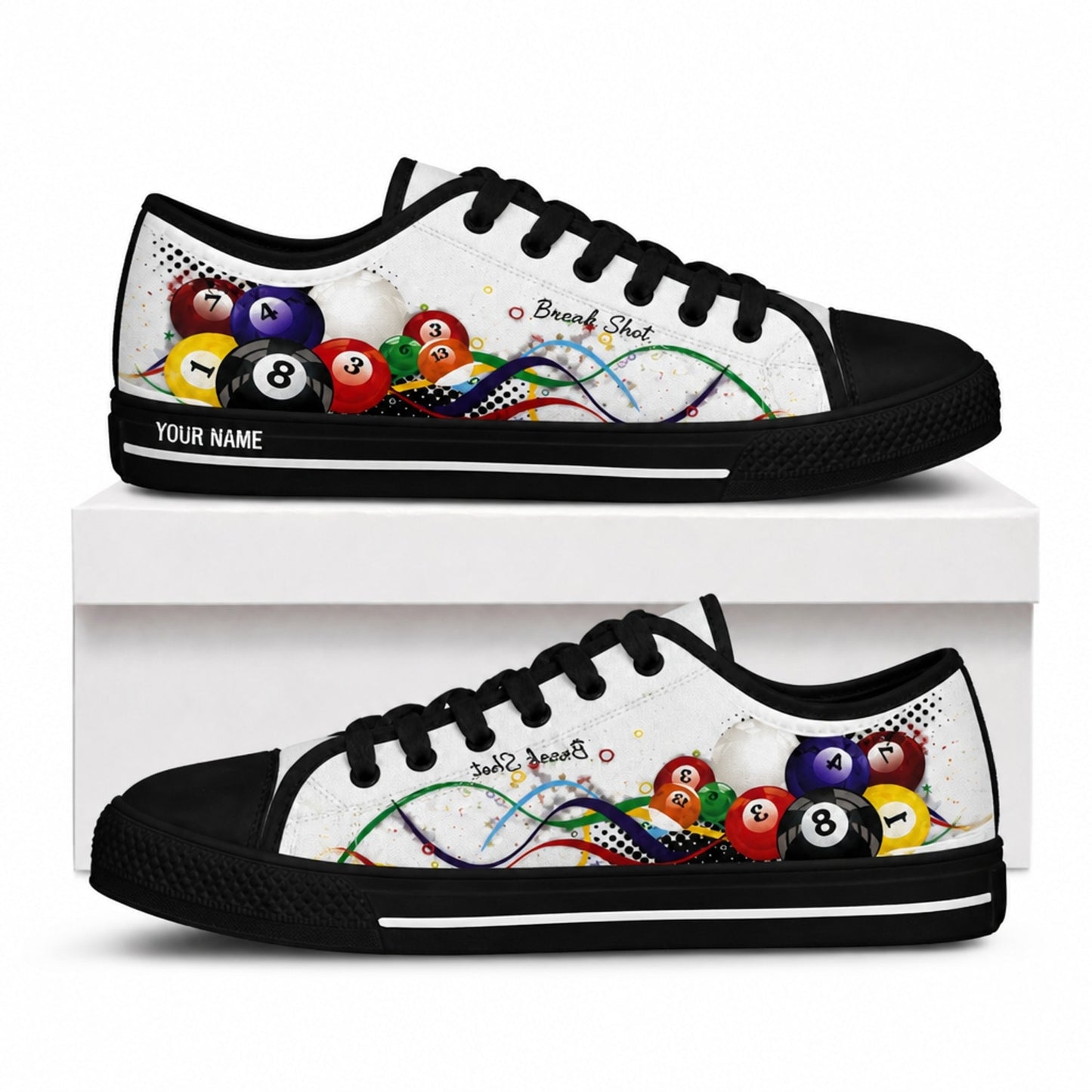 Eight Ball Billiards Design Graphic Personalized Low Top Shoes Box Black