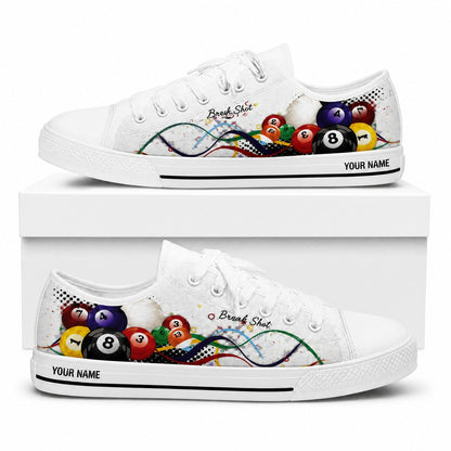 Eight Ball Billiards Design Graphic Personalized Low Top Shoes Box White