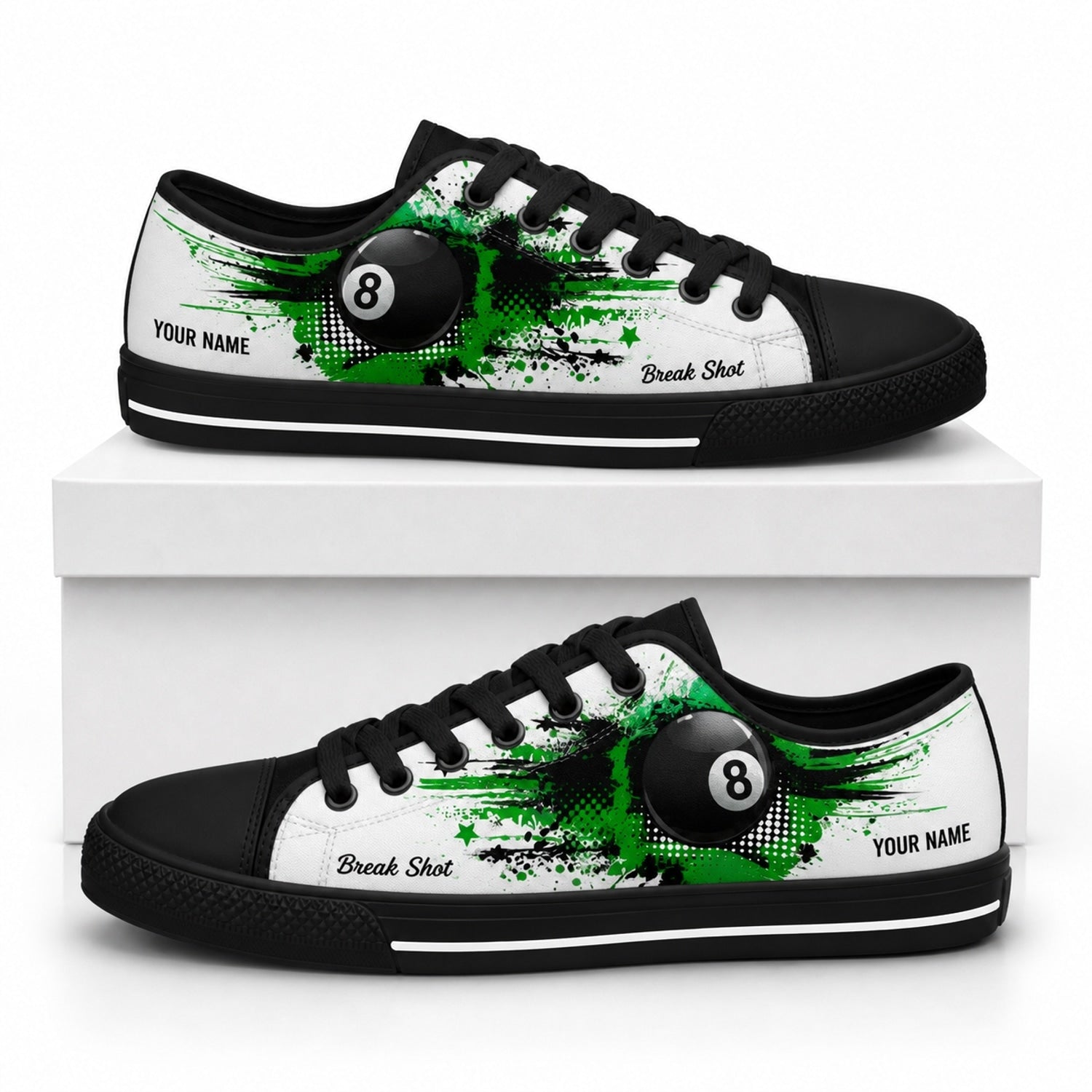 Eight Ball Billiards Graphic Custom Low Top Shoes Box Black
