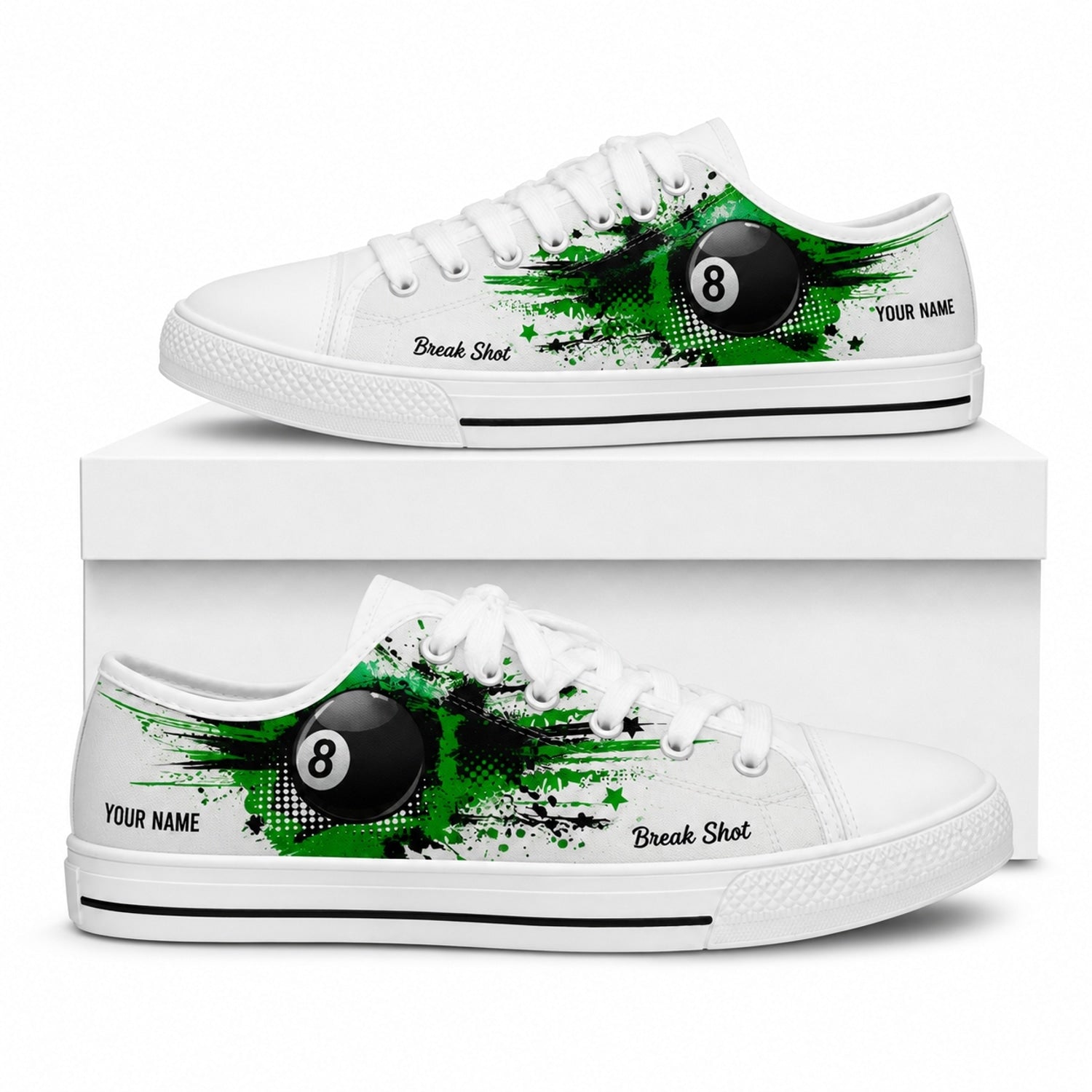 Eight Ball Billiards Graphic Custom Low Top Shoes Box White