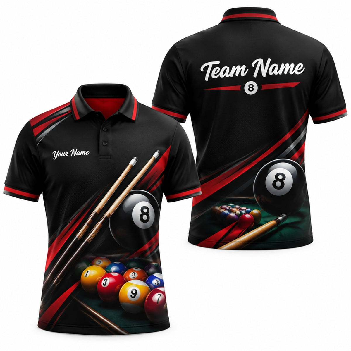 Eight Ball Billiards Graphic Personalized Billiard Polo Shirt