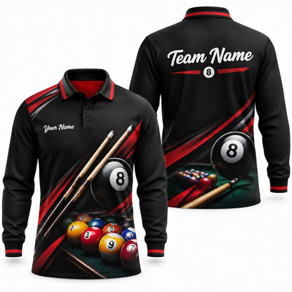 Eight Ball Billiards Graphic Personalized Billiard Polo Shirt Long Sleeve Polo