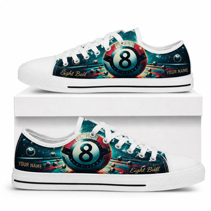 Eight Ball Billiards Graphic Personalized Low Top Shoes Box White