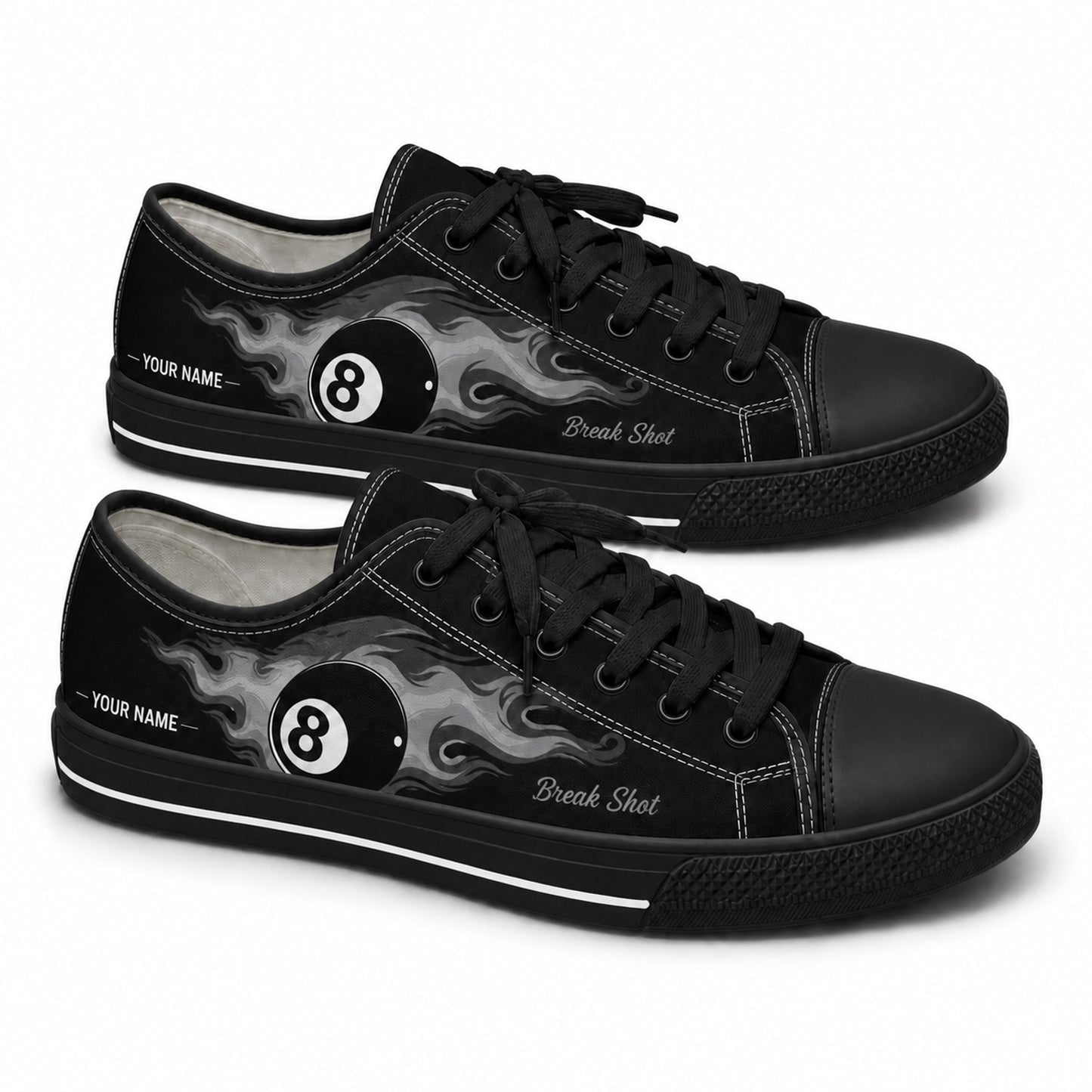 Eight Ball Break Shot Graphic Custom Low Top Shoes Black Shoes