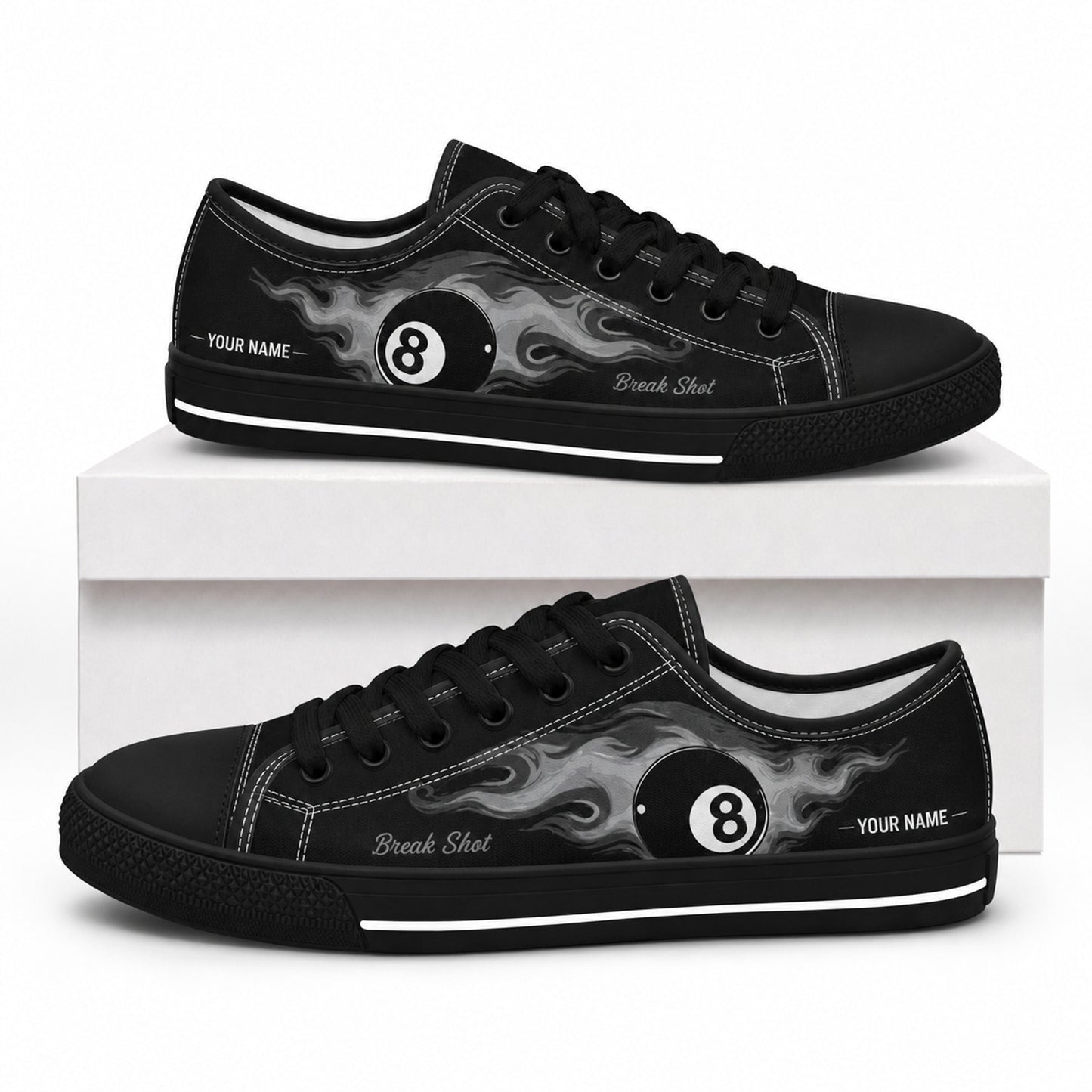 Eight Ball Break Shot Graphic Custom Low Top Shoes Box Black
