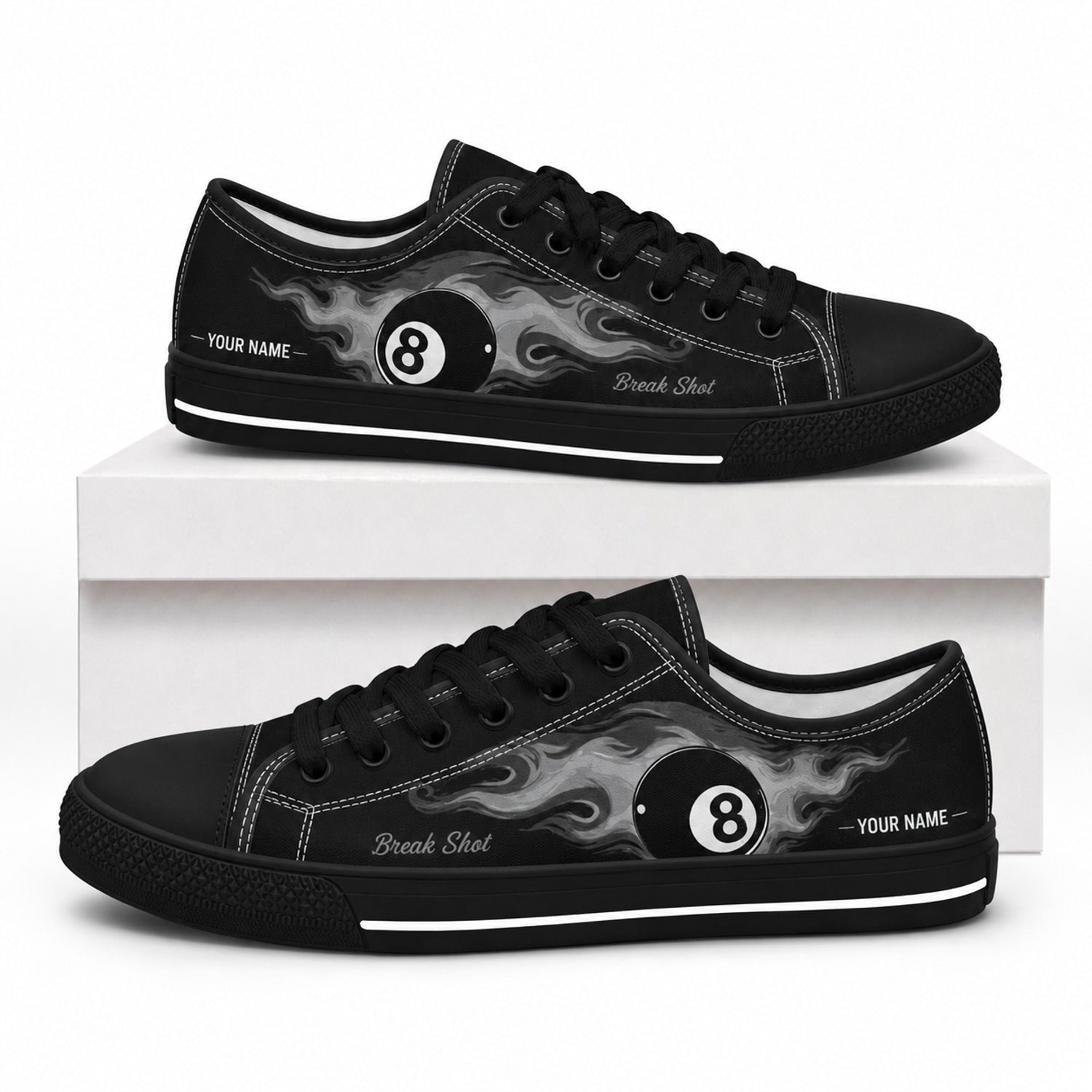 Eight Ball Break Shot Graphic Custom Low Top Shoes Box Black